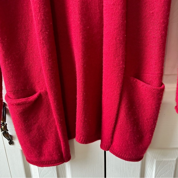 Max Studio Women’s Size S 100% Cashmere 2-Ply Knit Open Red Cardigan w/ Pockets - Picture 3 of 9